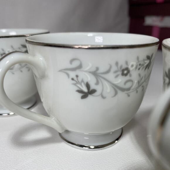 Moon Mist 3000 Miniature Fine China Gray & Black Cup & Saucer W/Silver Trim - Picture 4 of 9